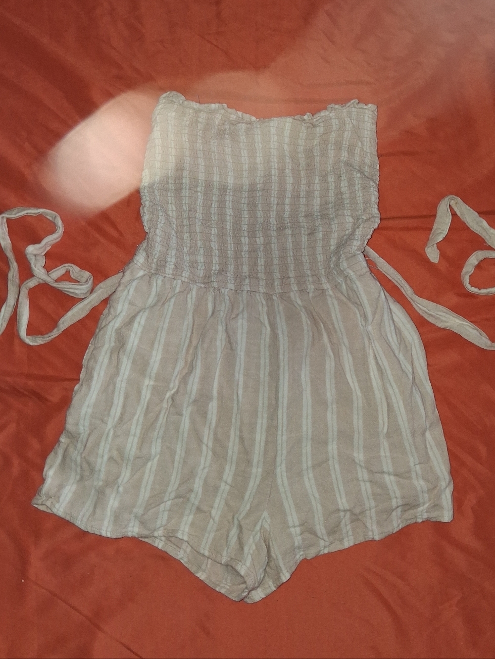 Bluenotes Strapless Smocked Romper in Cream and Beige